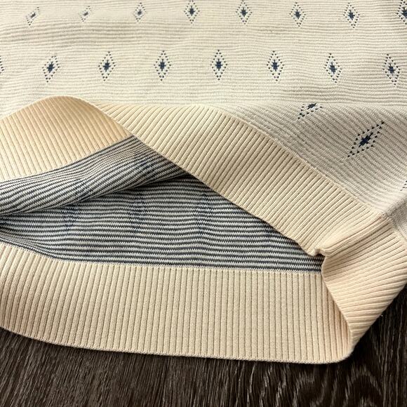 EUC Vintage St. Croix Knits Wool V Neck Sweater Cream Blue Diamond USA Made Sz L - Picture 16 of 16